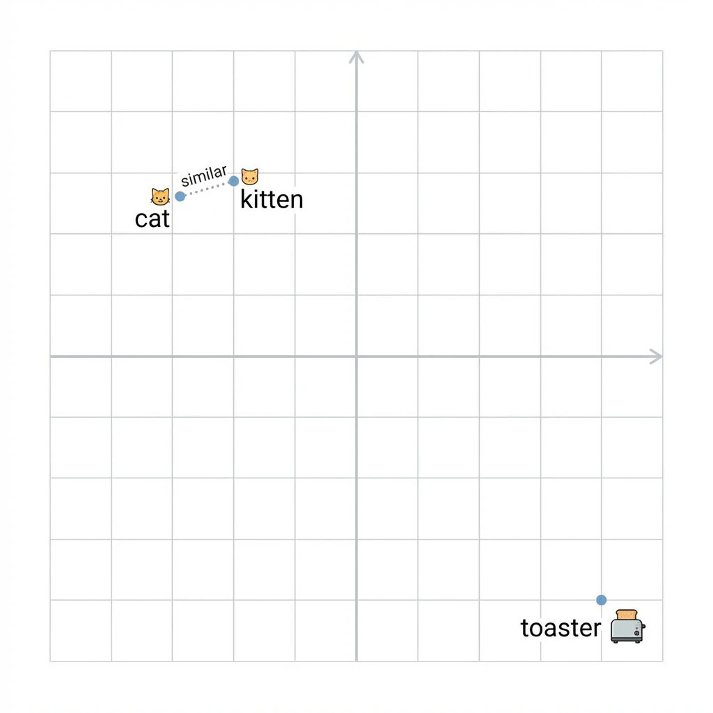 Vector space: cat and kitten are neighbors, toaster is not invited